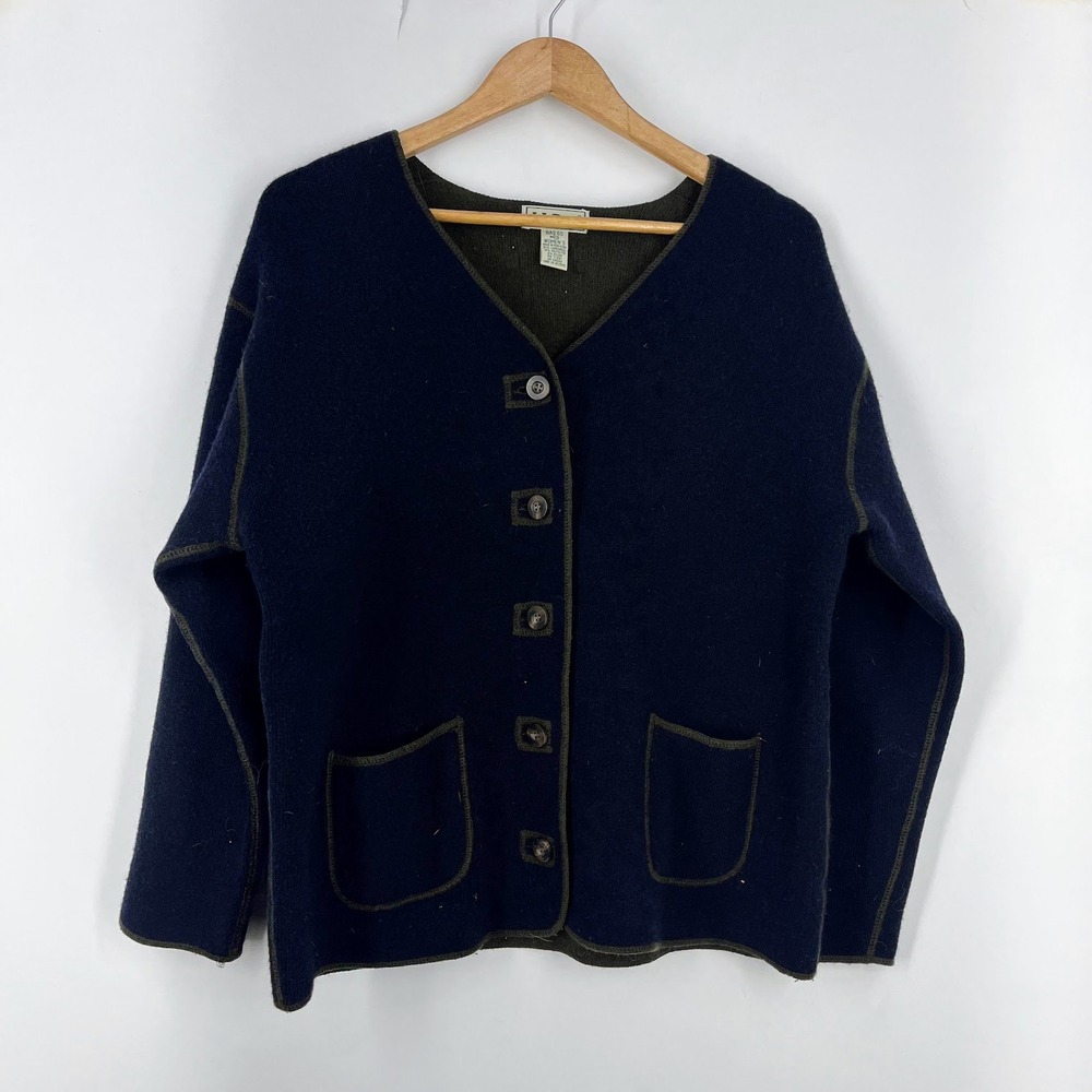 LL Bean Womens Lambswool Button Front Vintage Cardigan Sweater Size M